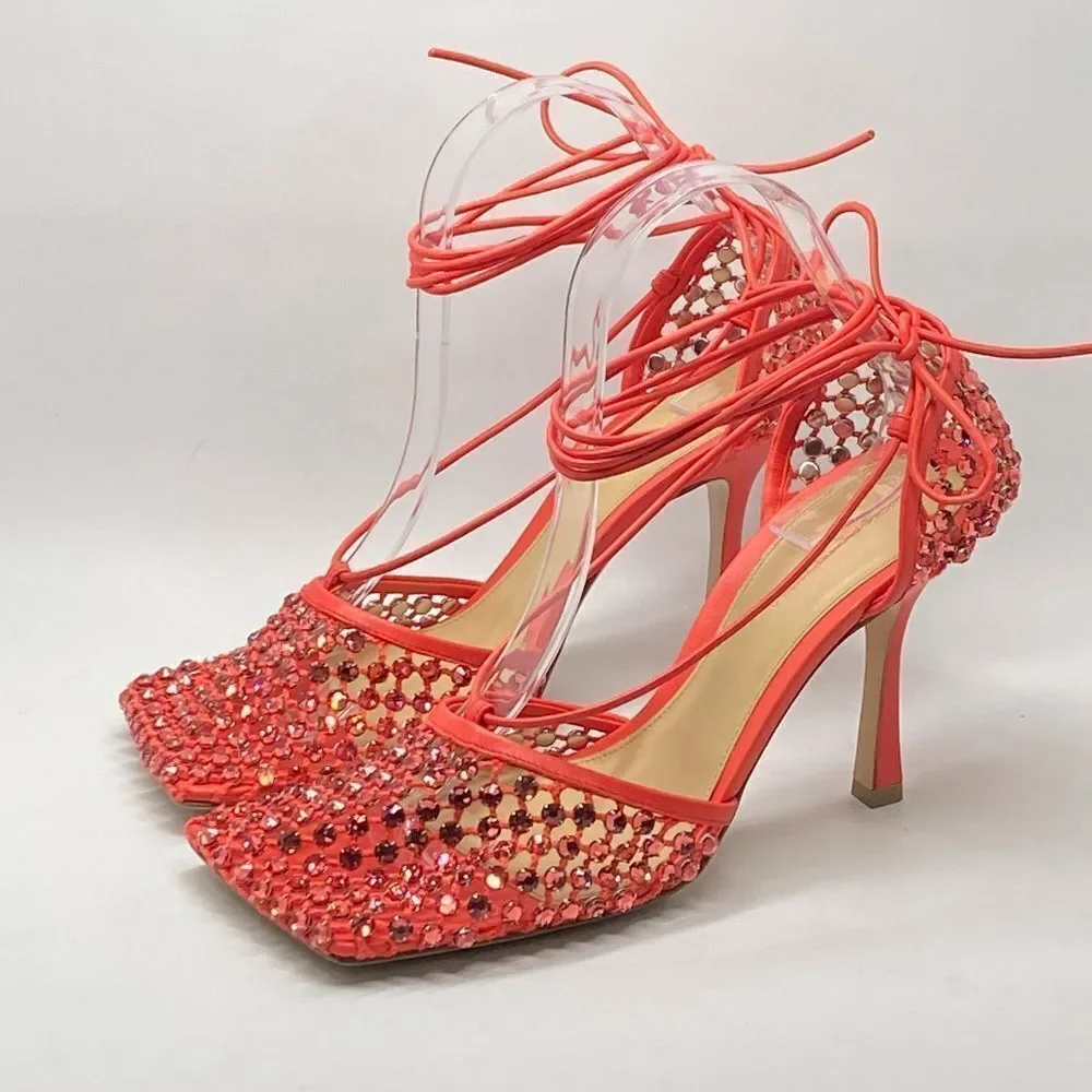Bottega Veneta Stretch Embellished Ankle Strap High Heel Pumps size 39.5